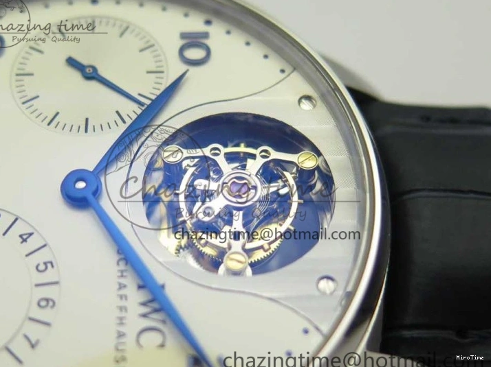MIROTIME 0506 Portuguese Tourbillon IW5046 SS ZF Best Edition White Dial Blue Markers on Blue Leather Strap Fashionable 7149